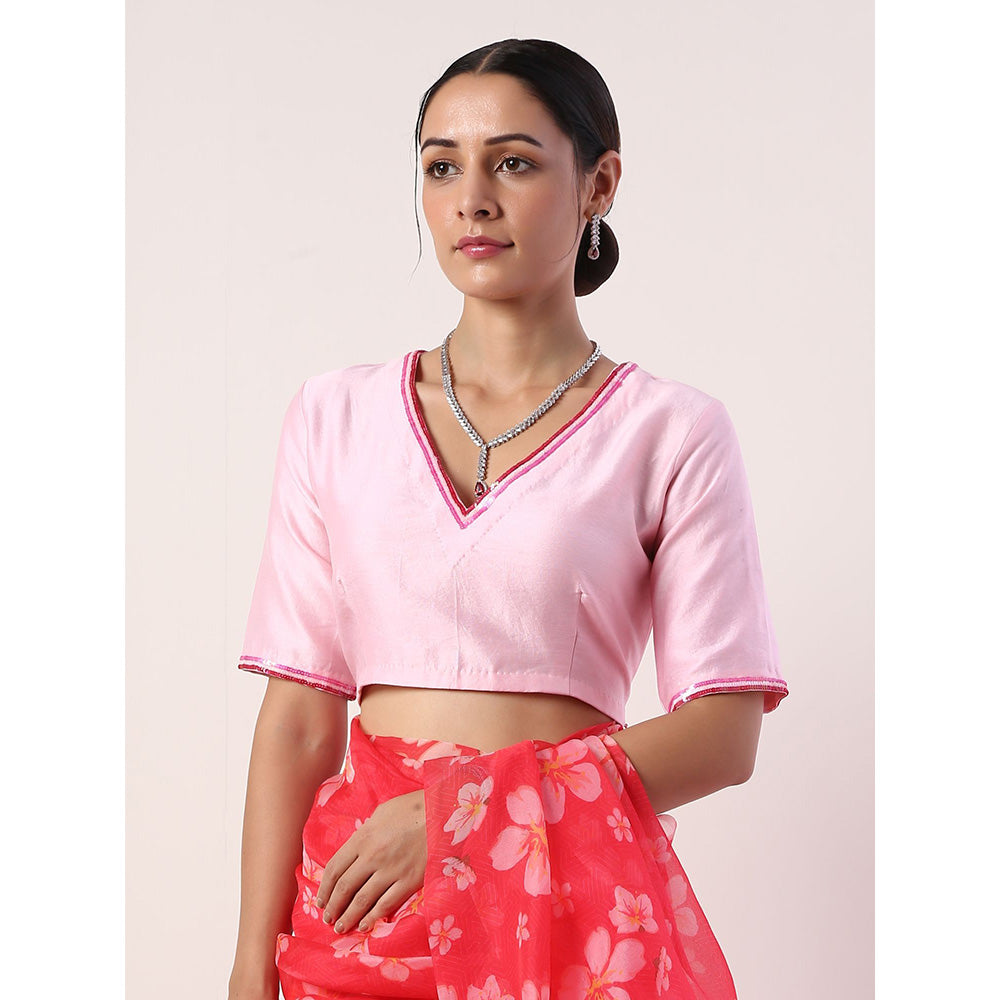 Label Nitika Hot Pink Printed Organza Saree with Stitched Blouse