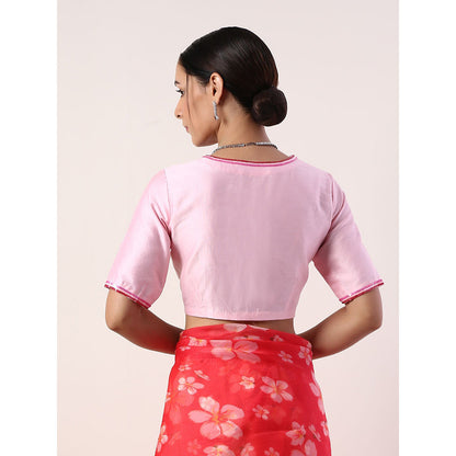 Label Nitika Hot Pink Printed Organza Saree with Stitched Blouse
