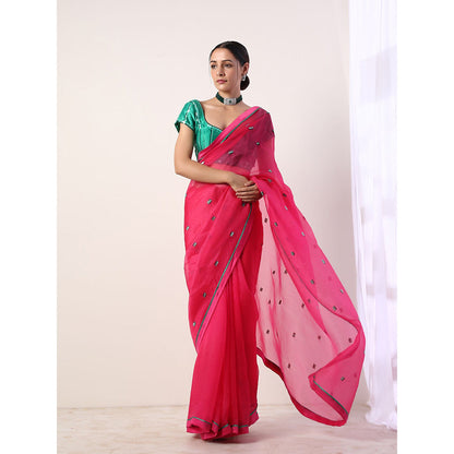 Label Nitika Pink Embroidered Organza Saree with Stitched Blouse