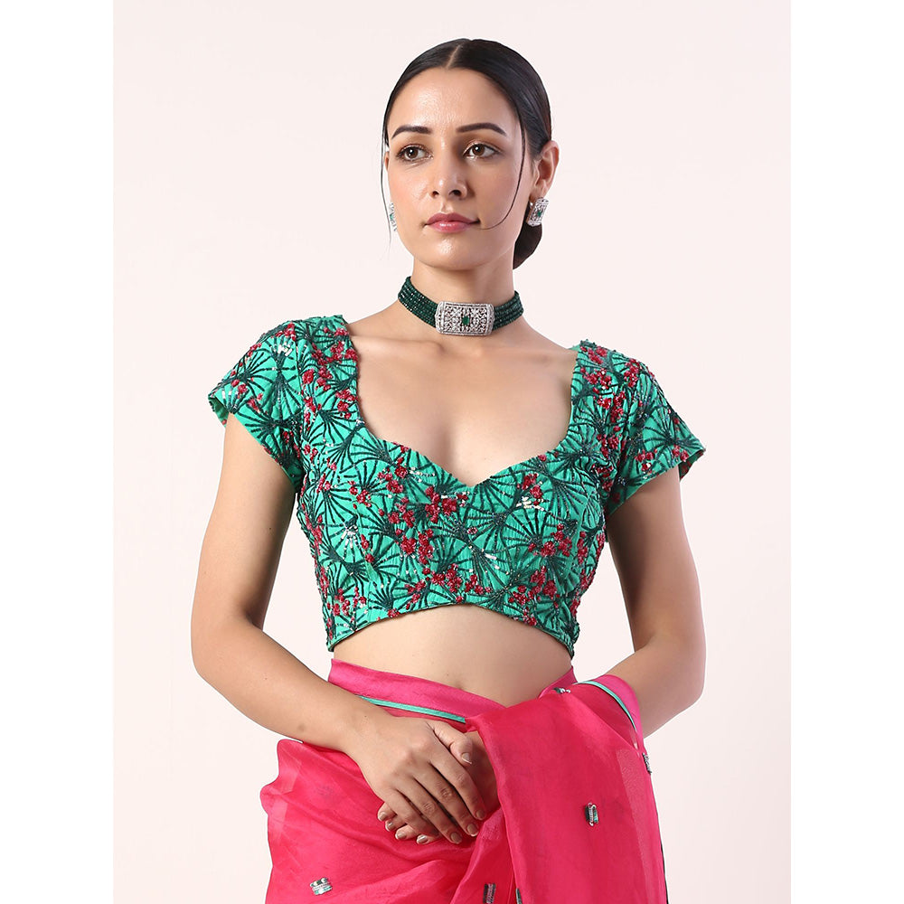 Label Nitika Pink Embroidered Organza Saree with Stitched Blouse