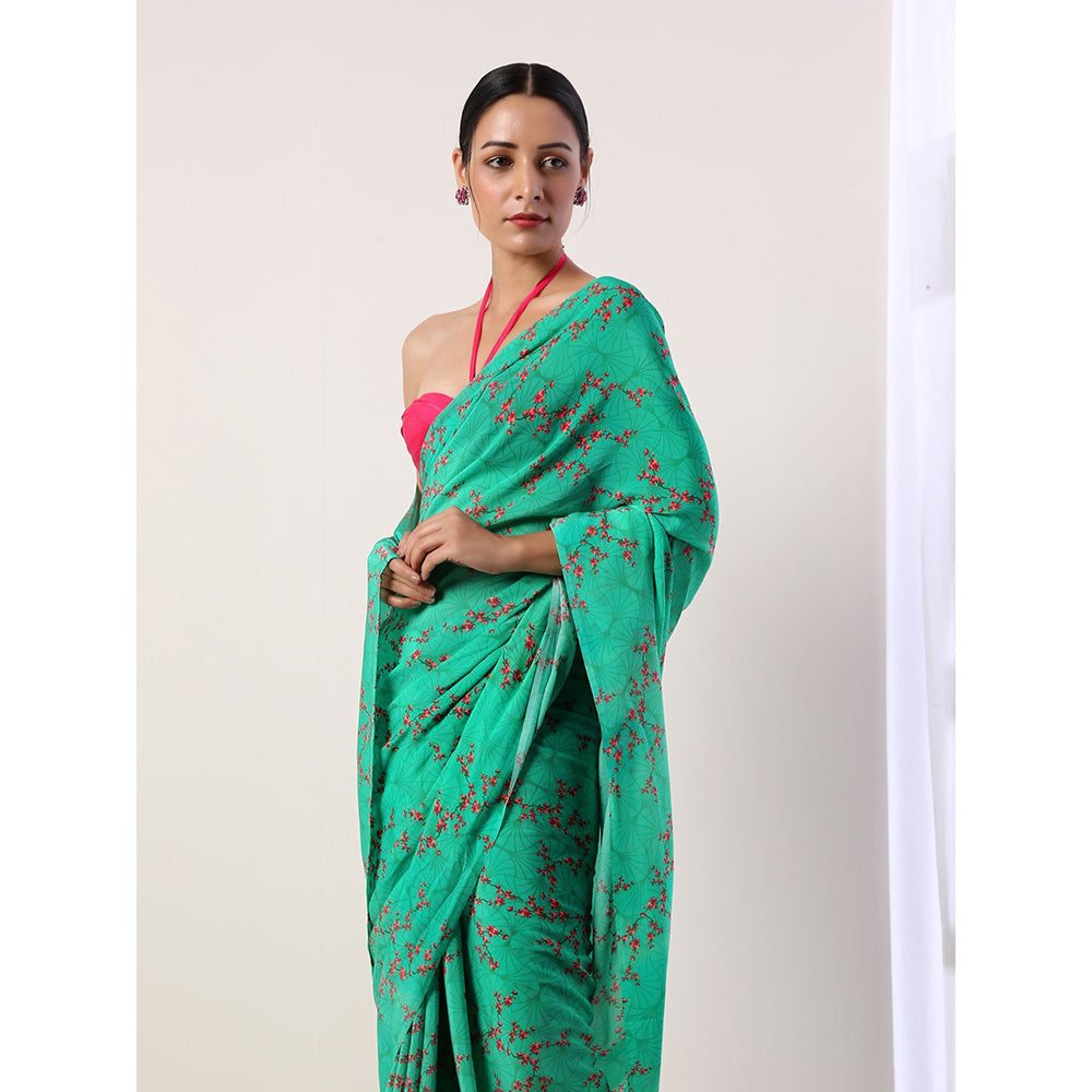 Label Nitika Green Crepe Saree with Untitched Blouse