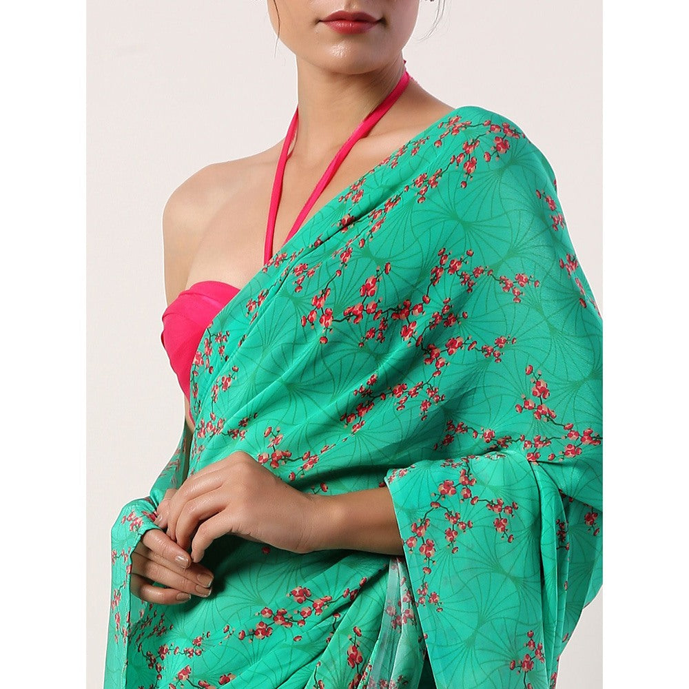 Label Nitika Green Crepe Saree with Untitched Blouse