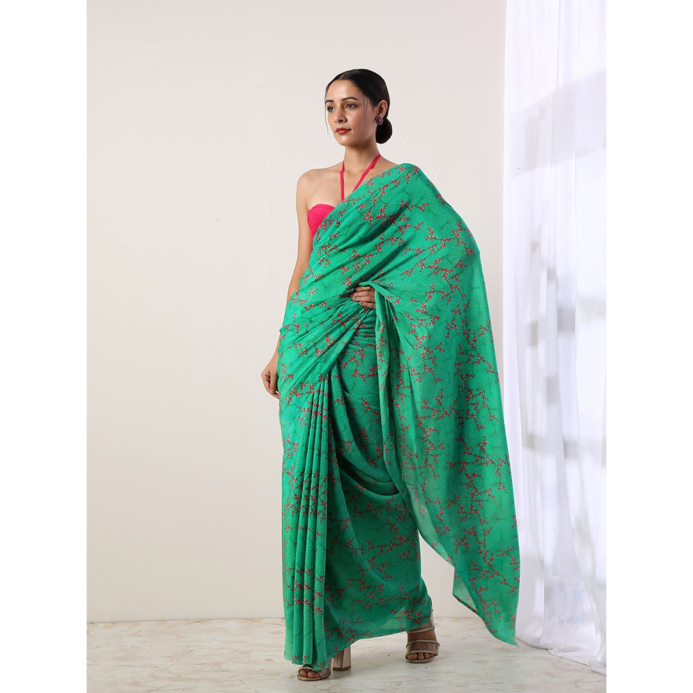 Label Nitika Green Crepe Saree with Untitched Blouse