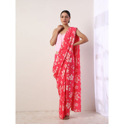 Label Nitika Hot Pink Crepe Saree with Untitched Blouse