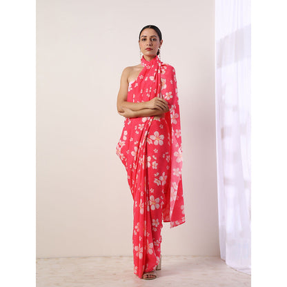 Label Nitika Hot Pink Crepe Saree with Untitched Blouse