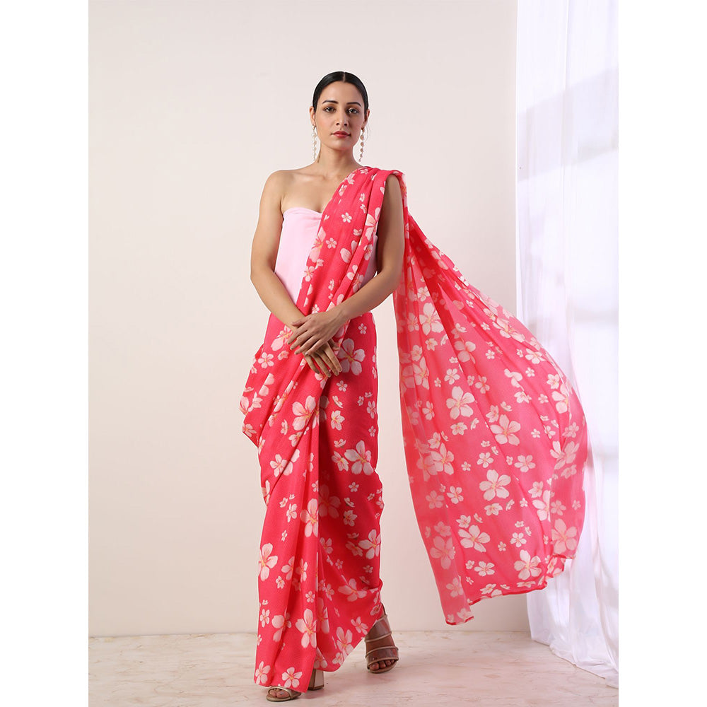 Label Nitika Hot Pink Crepe Saree with Untitched Blouse