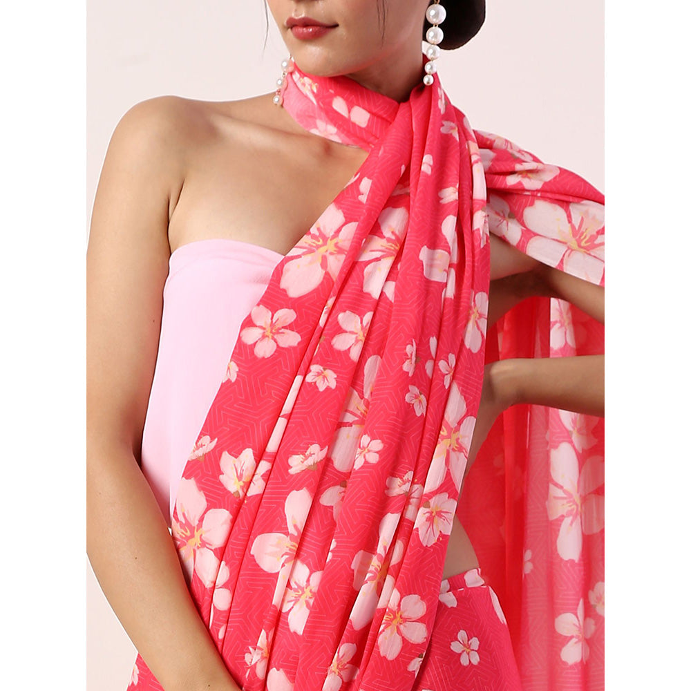 Label Nitika Hot Pink Crepe Saree with Untitched Blouse
