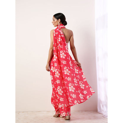 Label Nitika Hot Pink Crepe Saree with Untitched Blouse