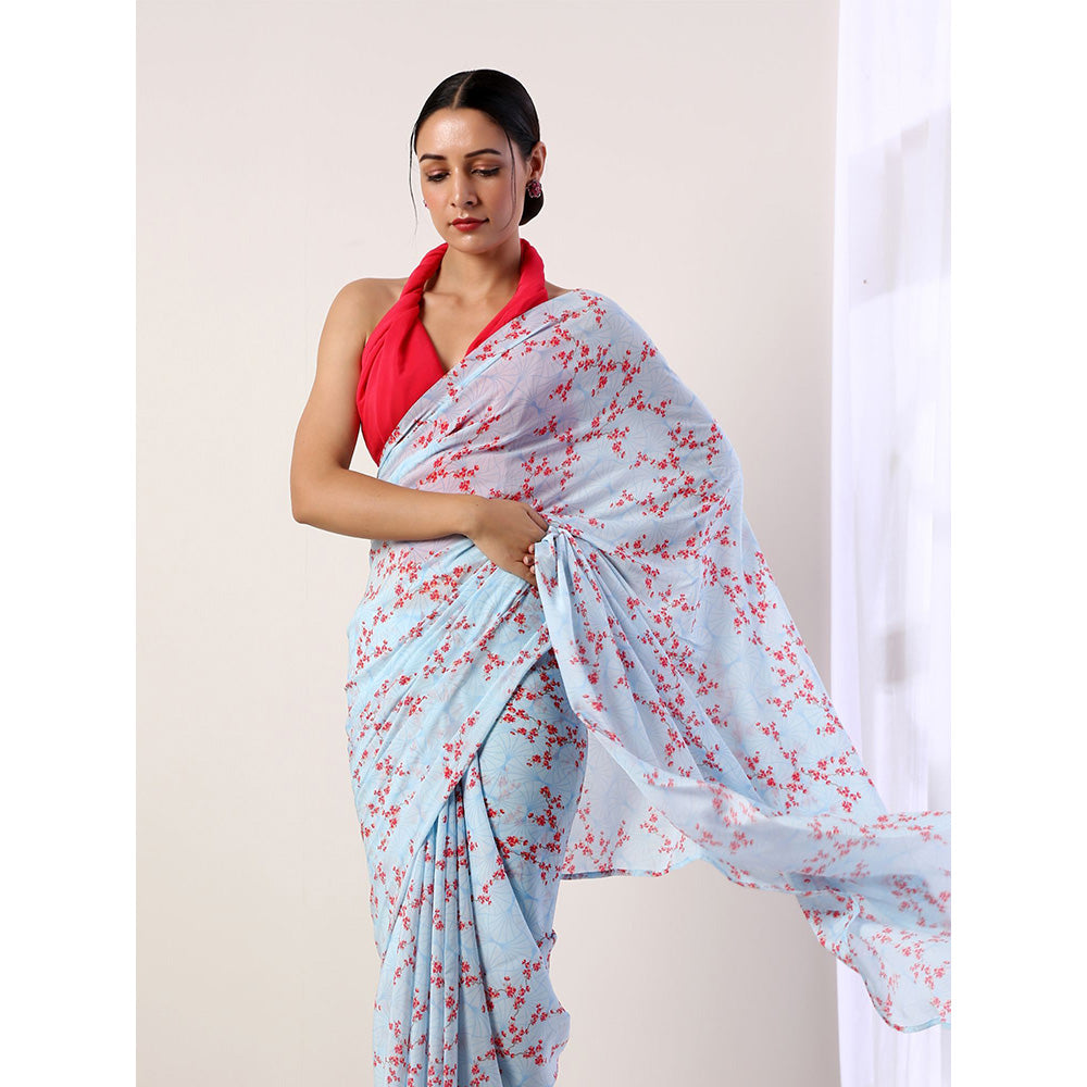 Label Nitika Sky Blue Crepe Saree with Untitched Blouse