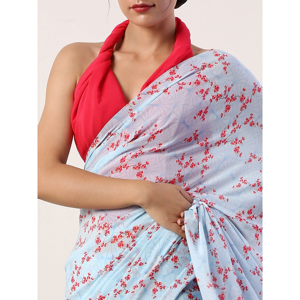 Label Nitika Sky Blue Crepe Saree with Untitched Blouse