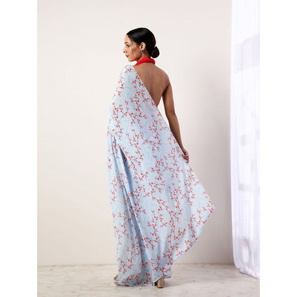 Label Nitika Sky Blue Crepe Saree with Untitched Blouse