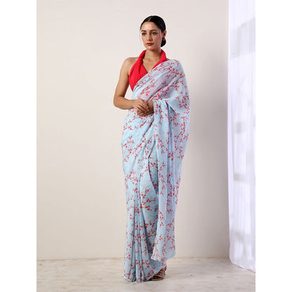 Label Nitika Sky Blue Crepe Saree with Untitched Blouse