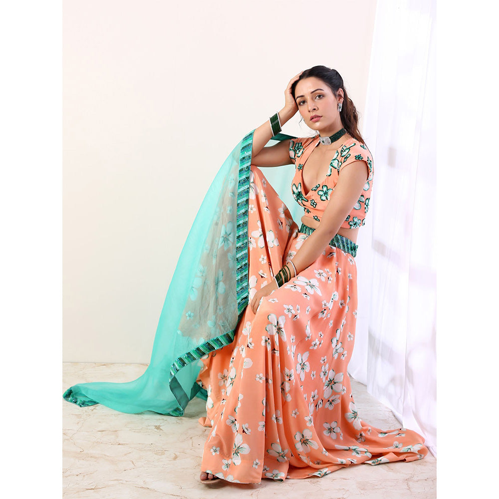 Label Nitika Coral Embroidered Lehenga Blouse & Dupatta (Set of 3)
