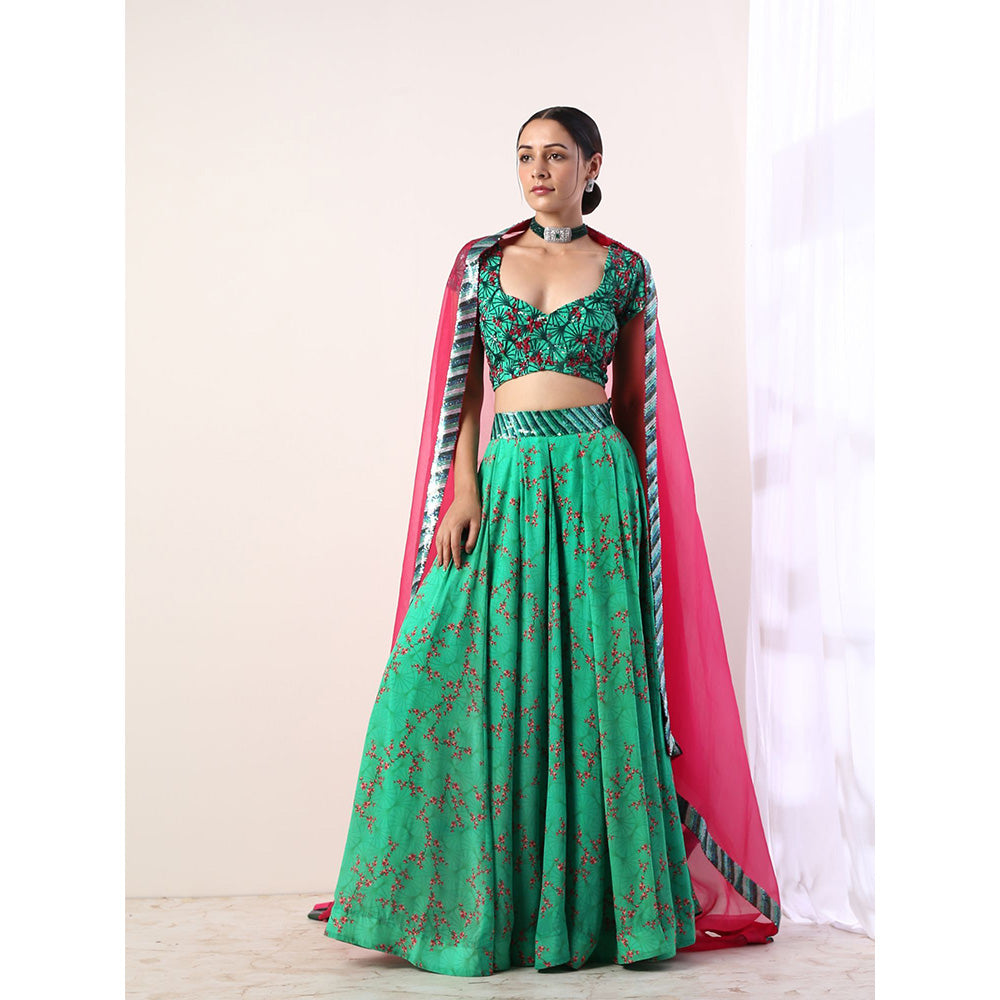 Label Nitika Green Embroidered Lehenga Blouse & Dupatta (Set of 3)