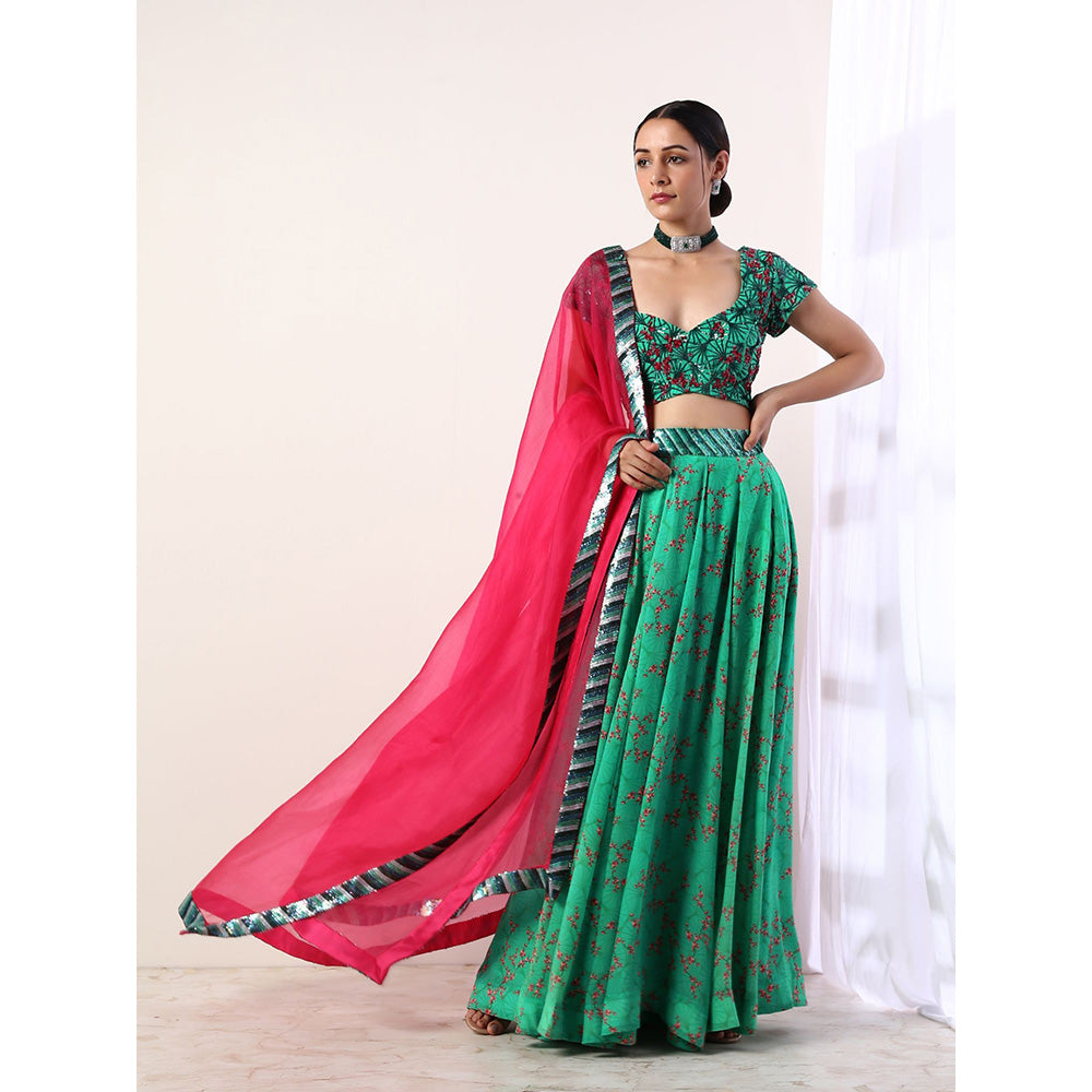 Label Nitika Green Embroidered Lehenga Blouse & Dupatta (Set of 3)