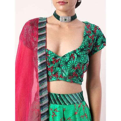 Label Nitika Green Embroidered Lehenga Blouse & Dupatta (Set of 3)