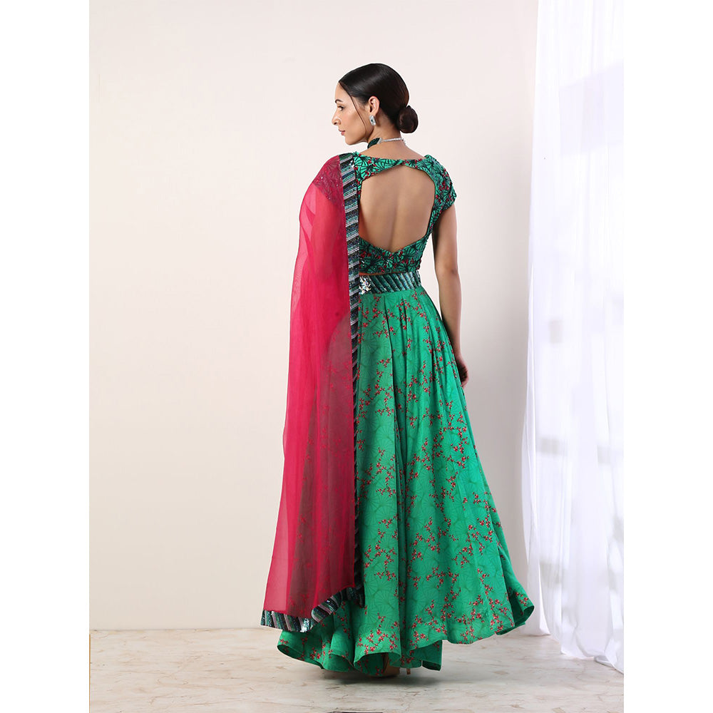 Label Nitika Green Embroidered Lehenga Blouse & Dupatta (Set of 3)