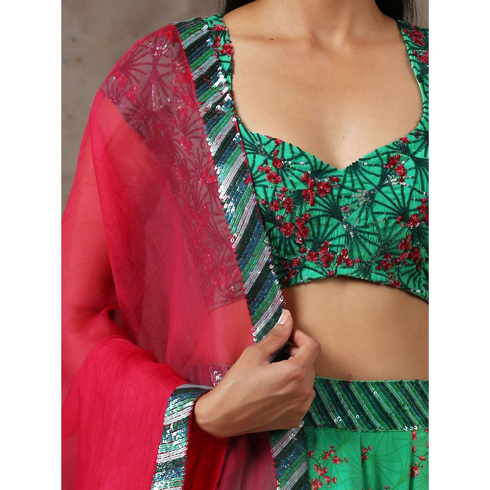 Label Nitika Green Embroidered Lehenga Blouse & Dupatta (Set of 3)
