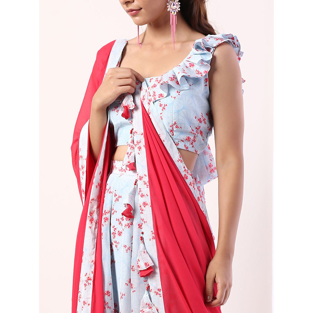Label Nitika Sky Blue Ruffle Blouse with Lehenga & Dupatta (Set of 3)
