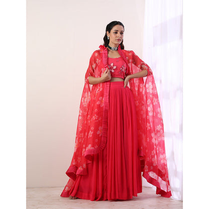 Label Nitika Hot Pink Pleated Skirt Blouse & Jacket (Set of 3)