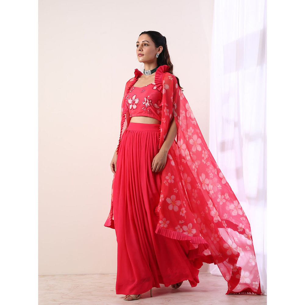 Label Nitika Hot Pink Pleated Skirt Blouse & Jacket (Set of 3)