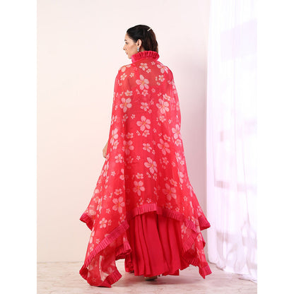 Label Nitika Hot Pink Pleated Skirt Blouse & Jacket (Set of 3)