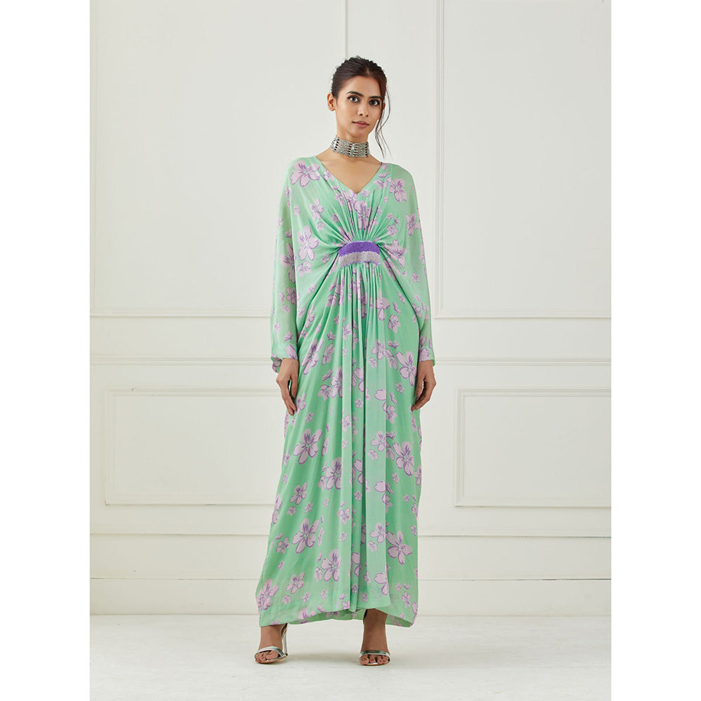 Label Nitika Floral Green Kaftan Style Maxi Dress
