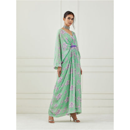 Label Nitika Floral Green Kaftan Style Maxi Dress