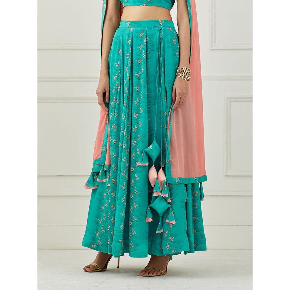 Label Nitika Teal Lehenga Blouse with Dupatta (Set of 3)