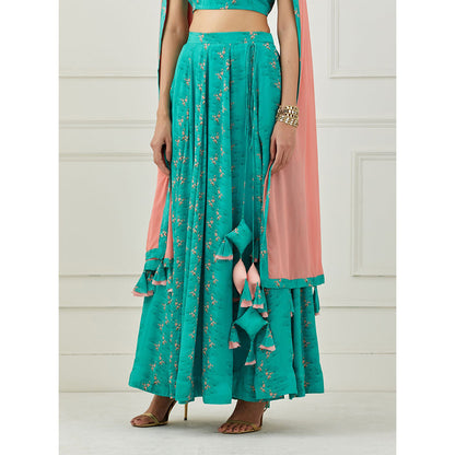 Label Nitika Teal Lehenga Blouse with Dupatta (Set of 3)