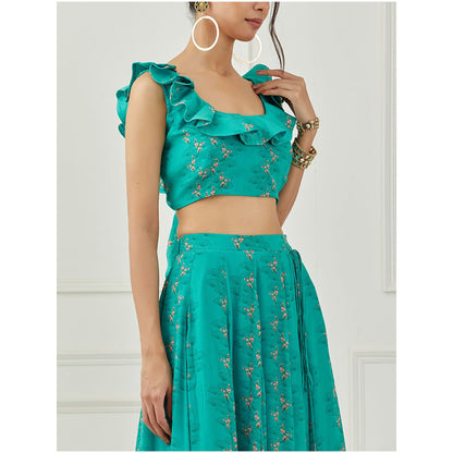 Label Nitika Teal Lehenga Blouse with Dupatta (Set of 3)