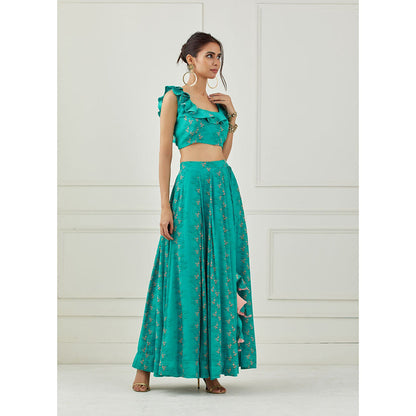 Label Nitika Teal Lehenga Blouse with Dupatta (Set of 3)