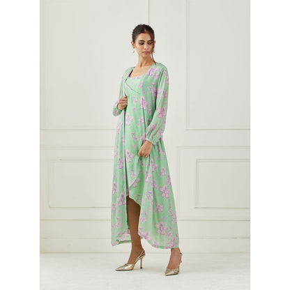 Label Nitika Mint Green Dress with Cape (Set of 2)