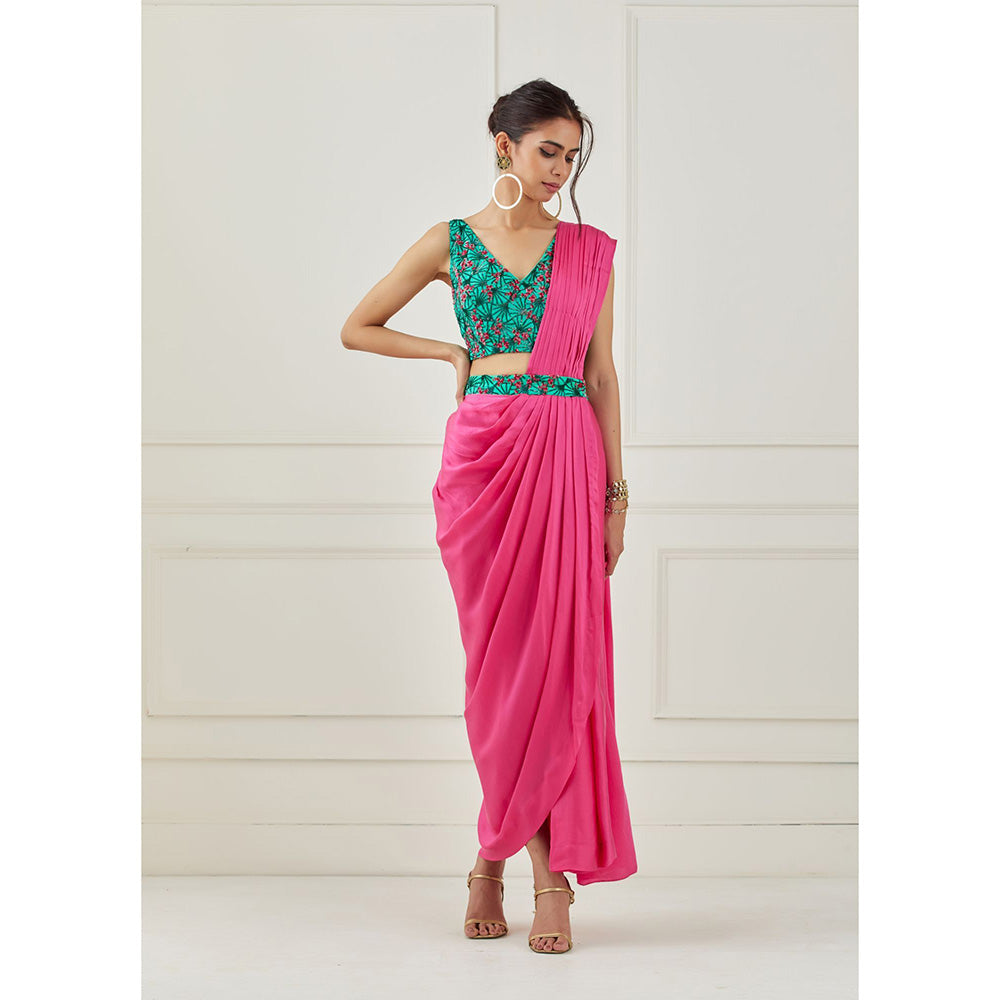 Label Nitika Pink Draped Saree with Sleeveless Stitched Blouse