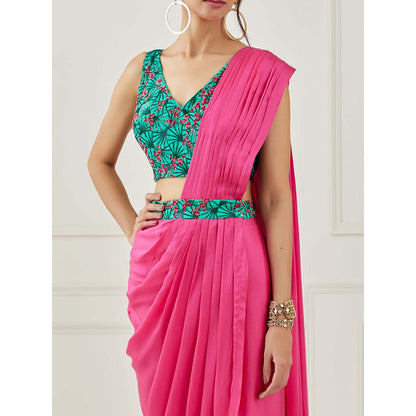 Label Nitika Pink Draped Saree with Sleeveless Stitched Blouse