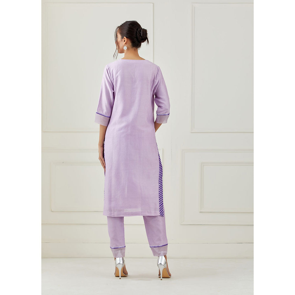 Label Nitika Lavender Embroidered Kurta Pant & Dupatta (Set of 3)