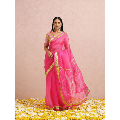 Label Nitika Pink Organza Saree with Stitched Blouse