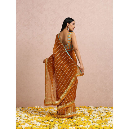 Label Nitika Rust Saree Or Sleeves Saree with Stitched Blouse