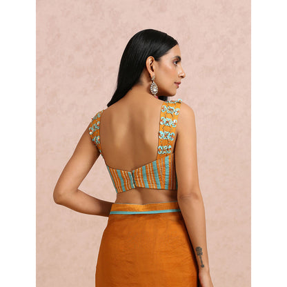 Label Nitika Rust Saree Or Sleeves Saree with Stitched Blouse