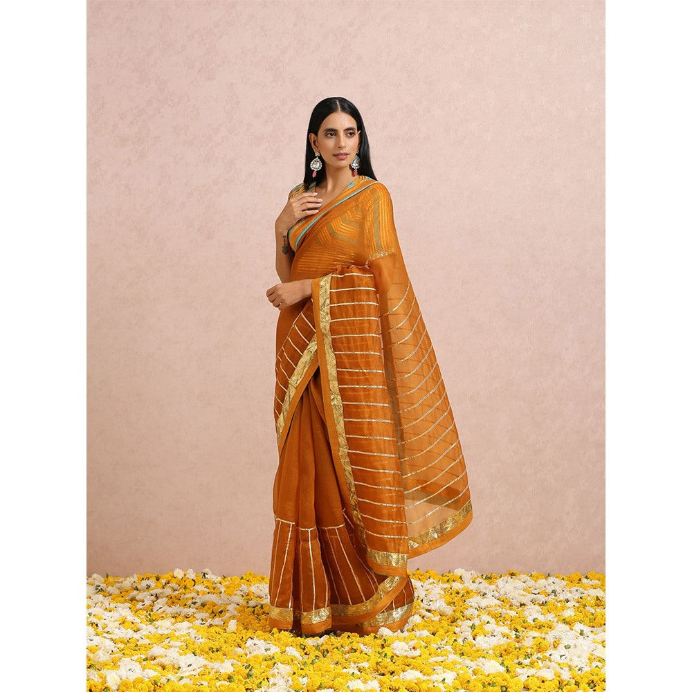 Label Nitika Rust Saree with Stitched Blouse