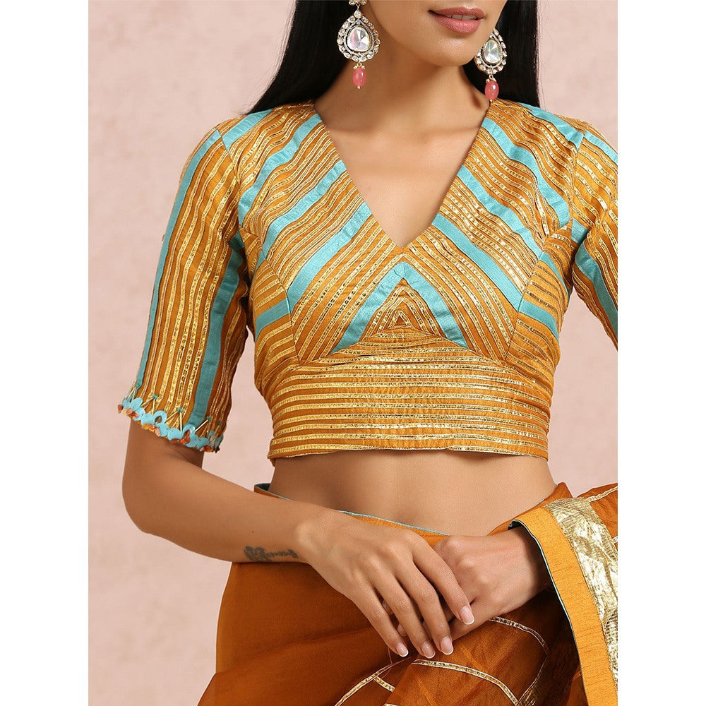 Label Nitika Rust Saree with Stitched Blouse