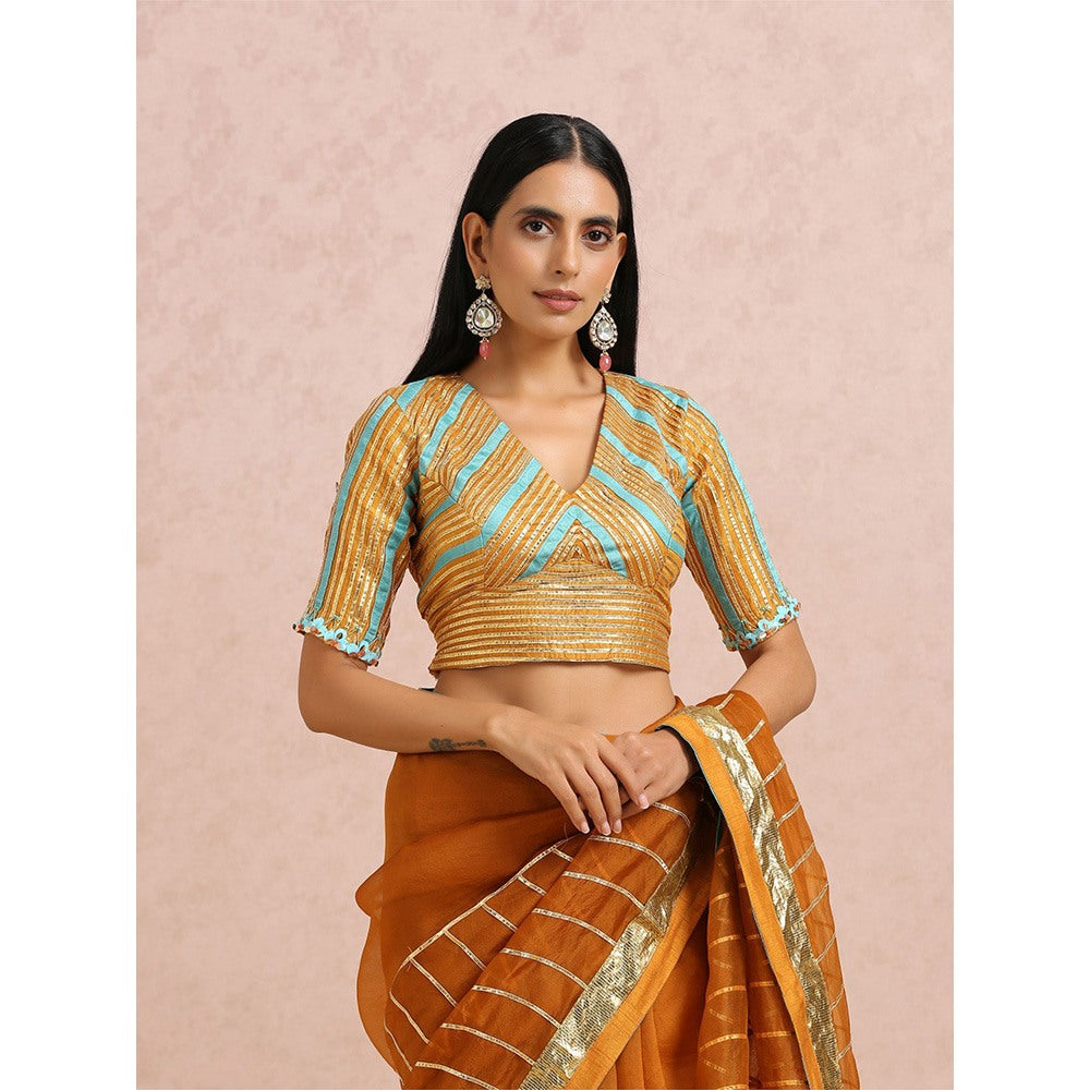 Label Nitika Rust Saree with Stitched Blouse