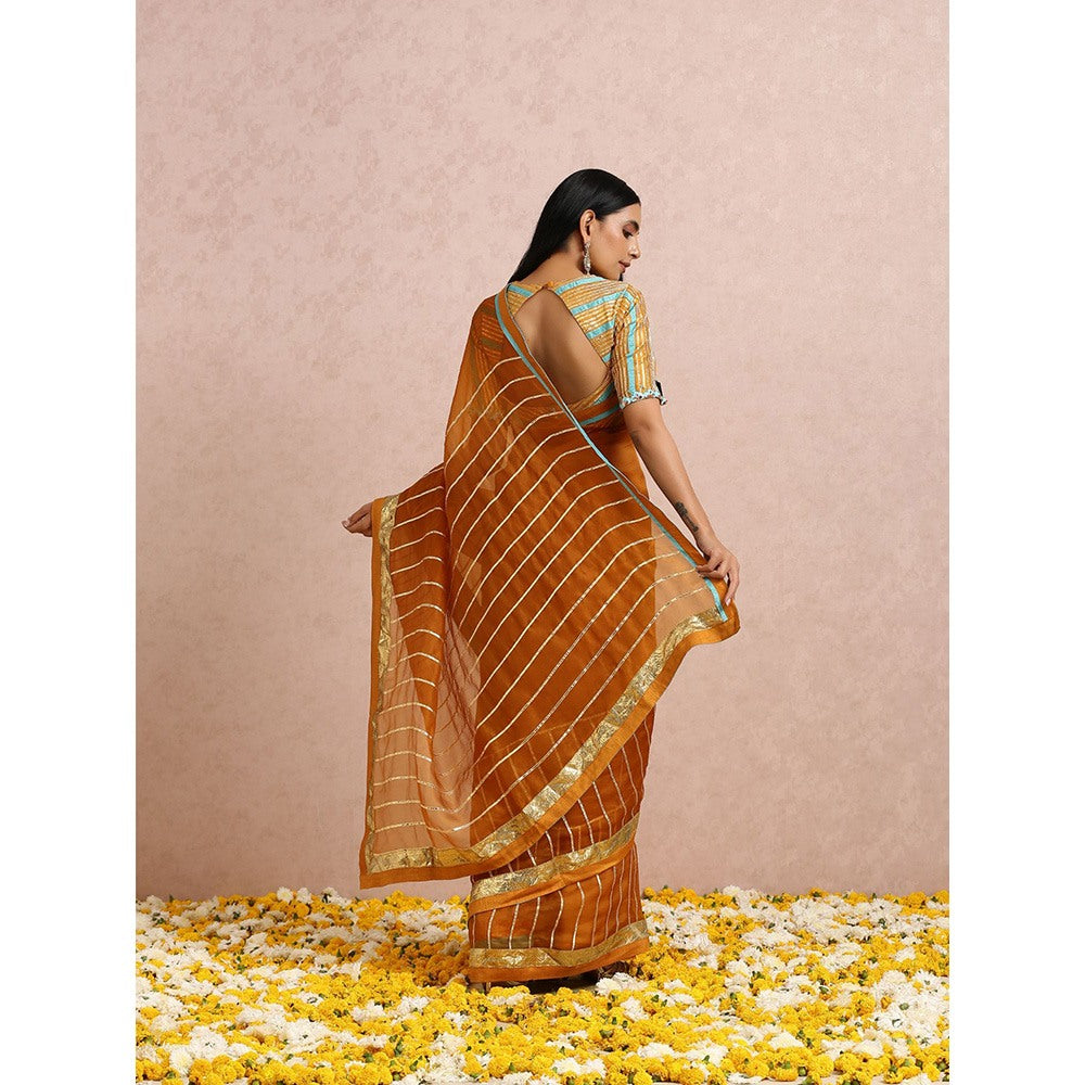 Label Nitika Rust Saree with Stitched Blouse