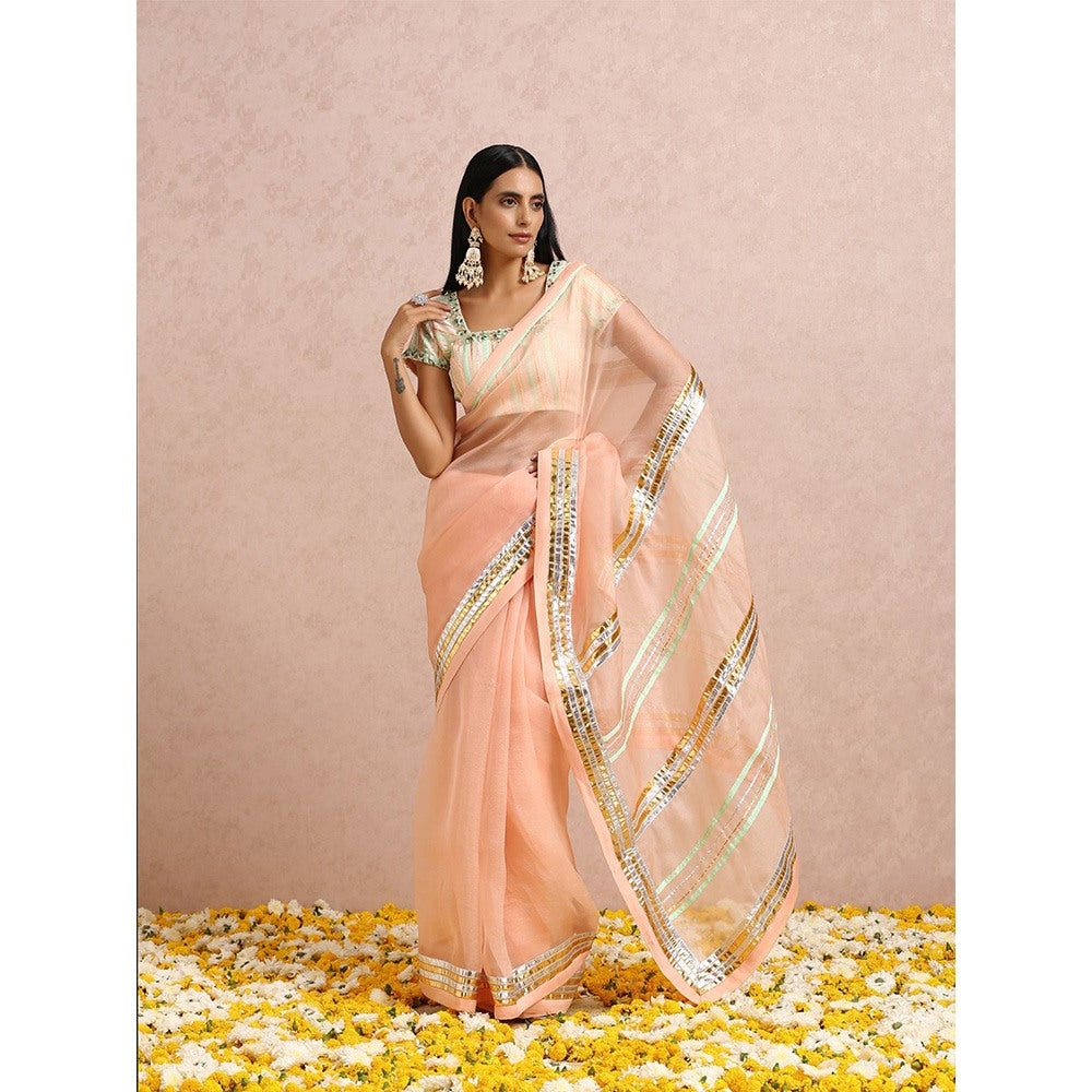 Label Nitika Peach Gota Work Saree with Stitched Blouse