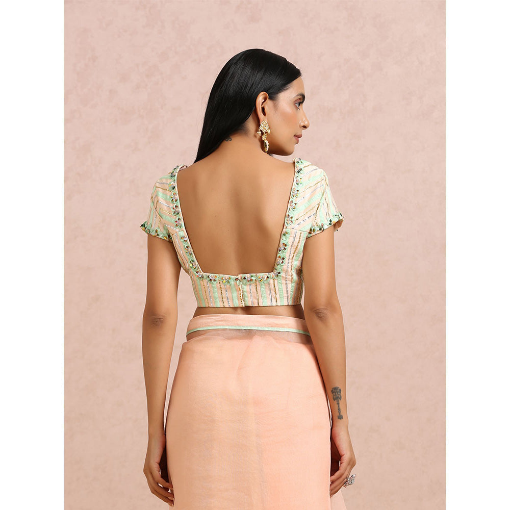 Label Nitika Peach Gota Work Saree with Stitched Blouse