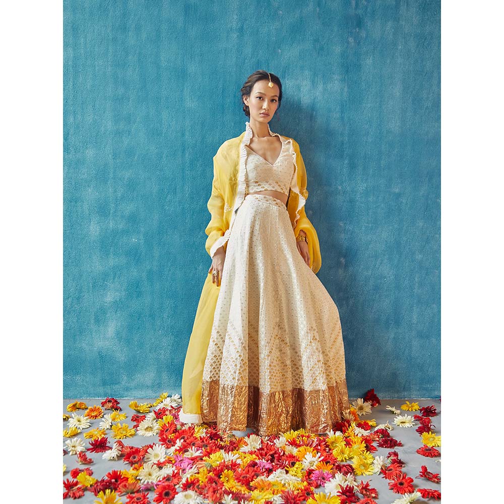 Label Earthen Shweta Lehnga with Blouse & Dupatta (Set of 3)