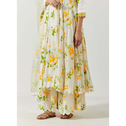 Label Earthen Women White Floral Anarkali Kurta with Palazzo & Dupatta (Set of 3)