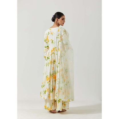Label Earthen Women White Floral Anarkali Kurta with Palazzo & Dupatta (Set of 3)
