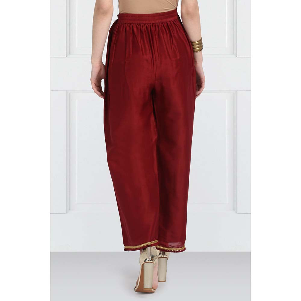 Label Earthen Women Maroon Embroidered Anarkali Kurta with Palazzo & Dupatta (Set of 3)