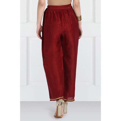 Label Earthen Women Maroon Embroidered Anarkali Kurta with Palazzo & Dupatta (Set of 3)
